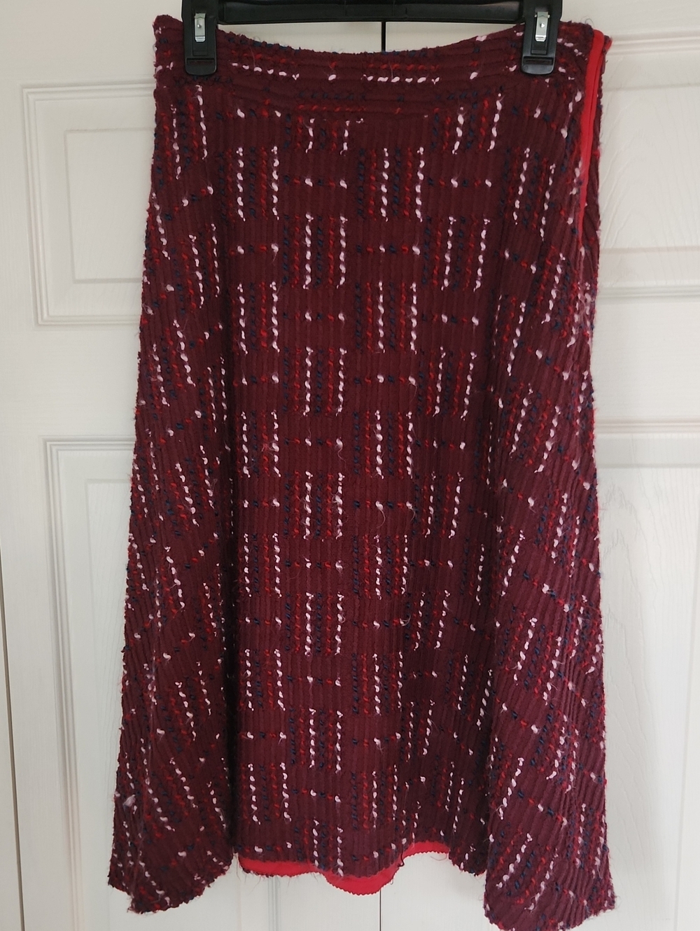 Anthropologie Maeve Burgundy Textured A-Line Knit Lined Skirt with Multicolor